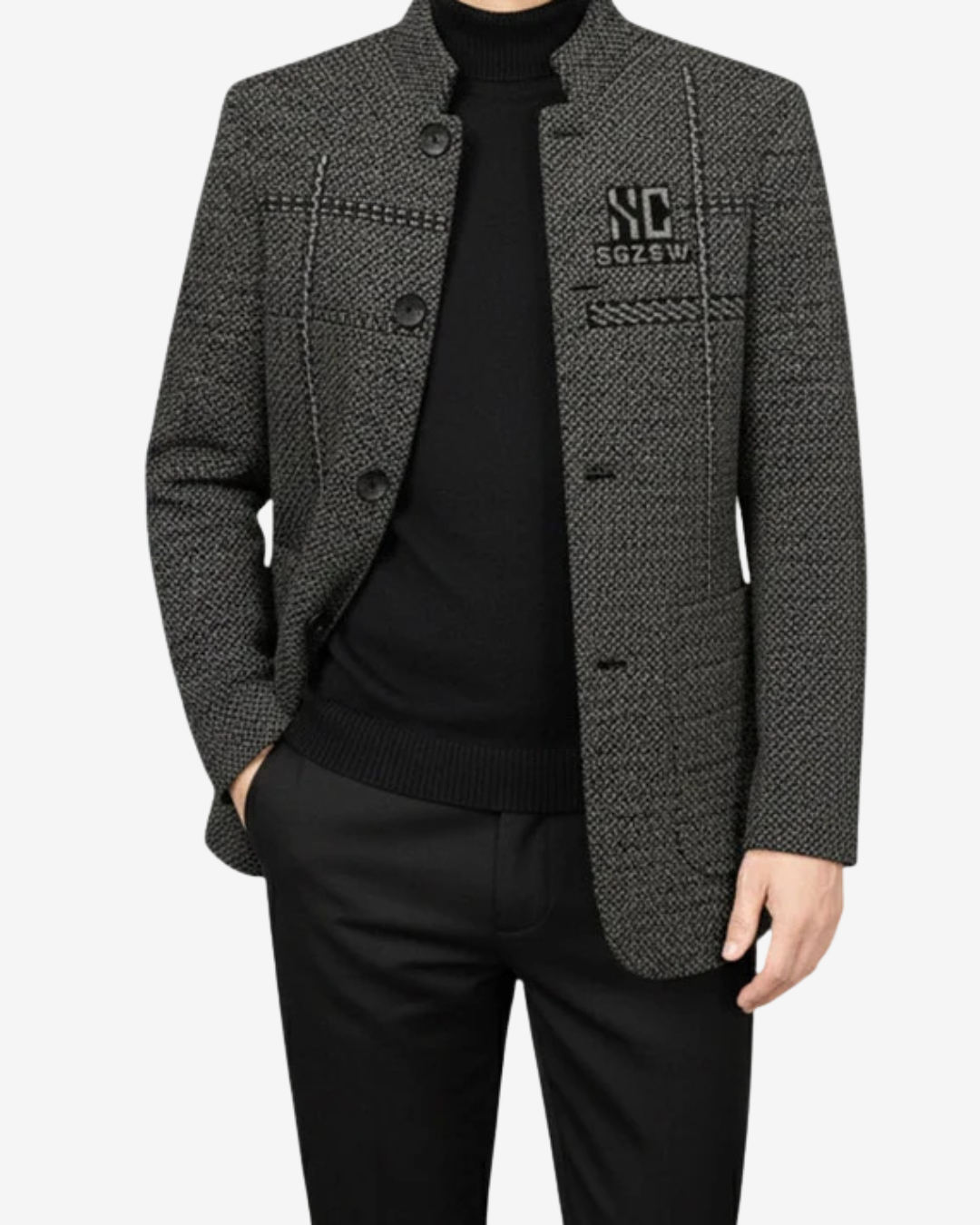 Jacheta termică din tricot pentru bărbați cu guler înalt