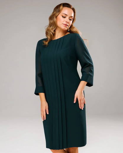 Rochie dreaptă cu pliuri și mâneci 3/4