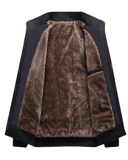 Palton din lână pentru bărbați cu căptușeală termică și închidere cu fermoar cu guler înalt în culoare uni®