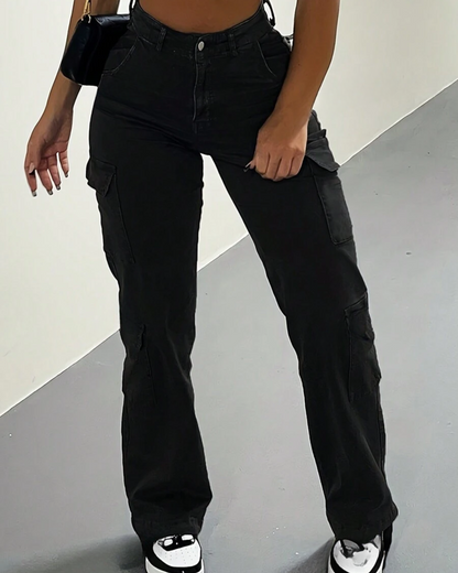 Cargo Pants with Talie Înaltă pentru Femei with Multiple Buzunare 