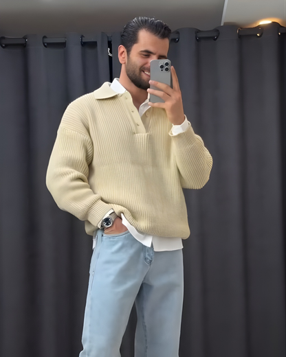 Pulover din tricot cu guler polo pentru bărbați