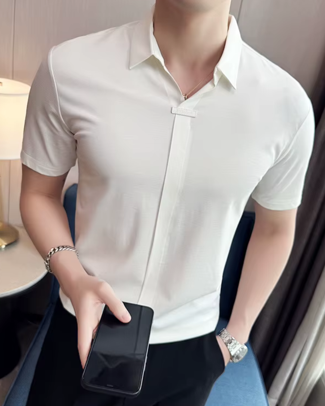 Elasticitate Ridicată Ușoară Moale și Rezistenta la încrețire Cămașă Polo Pentru Bărbați în Culoare Solidă 