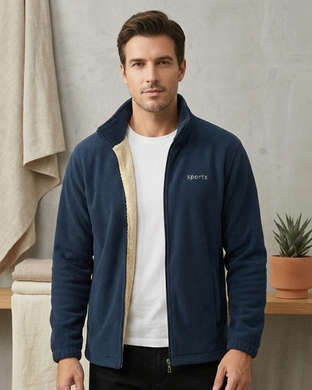 Jacheta termică căptușită cu blană artificială pentru bărbați