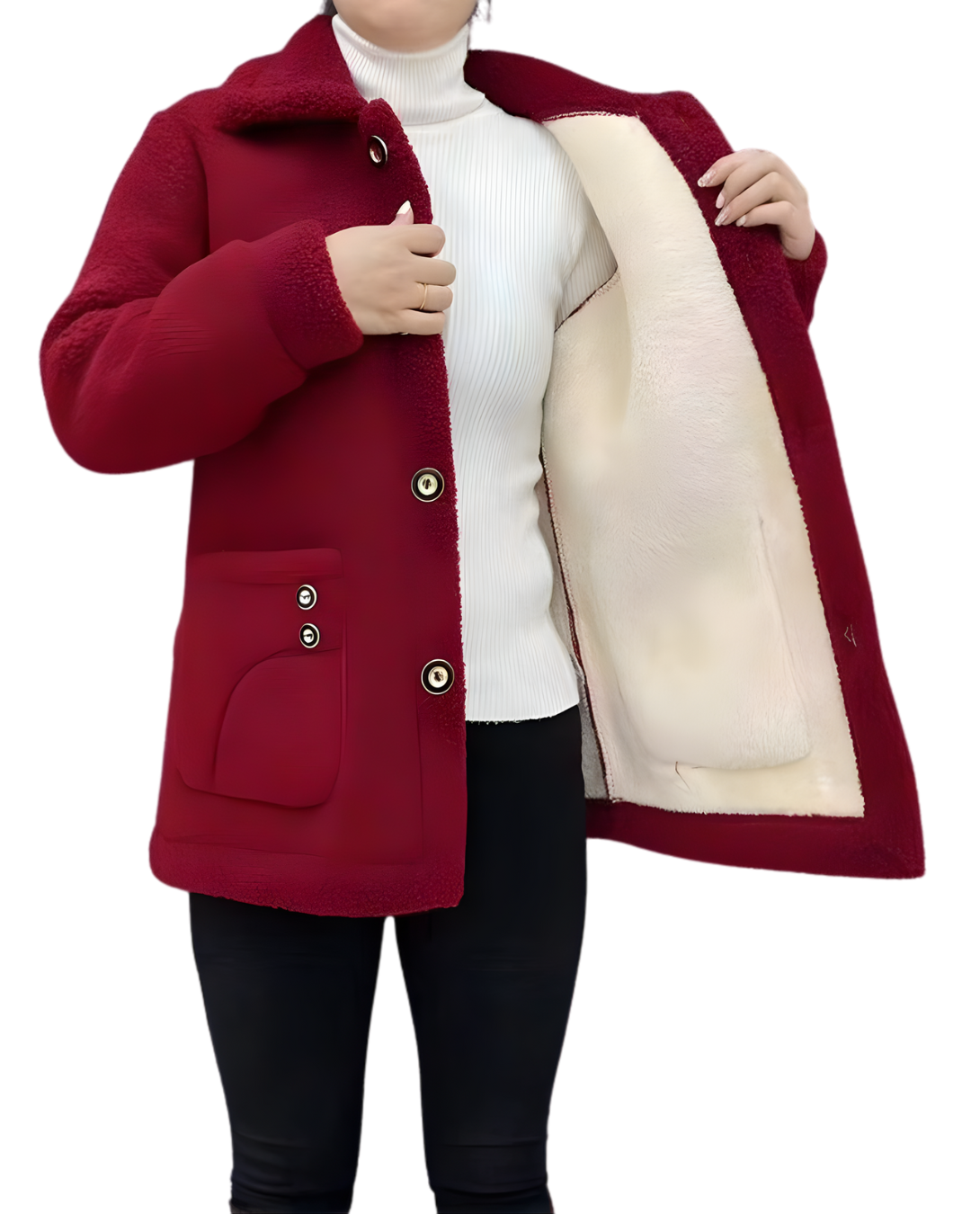 Palton Gros din Catifea cu Blană de Miel Pentru Femei