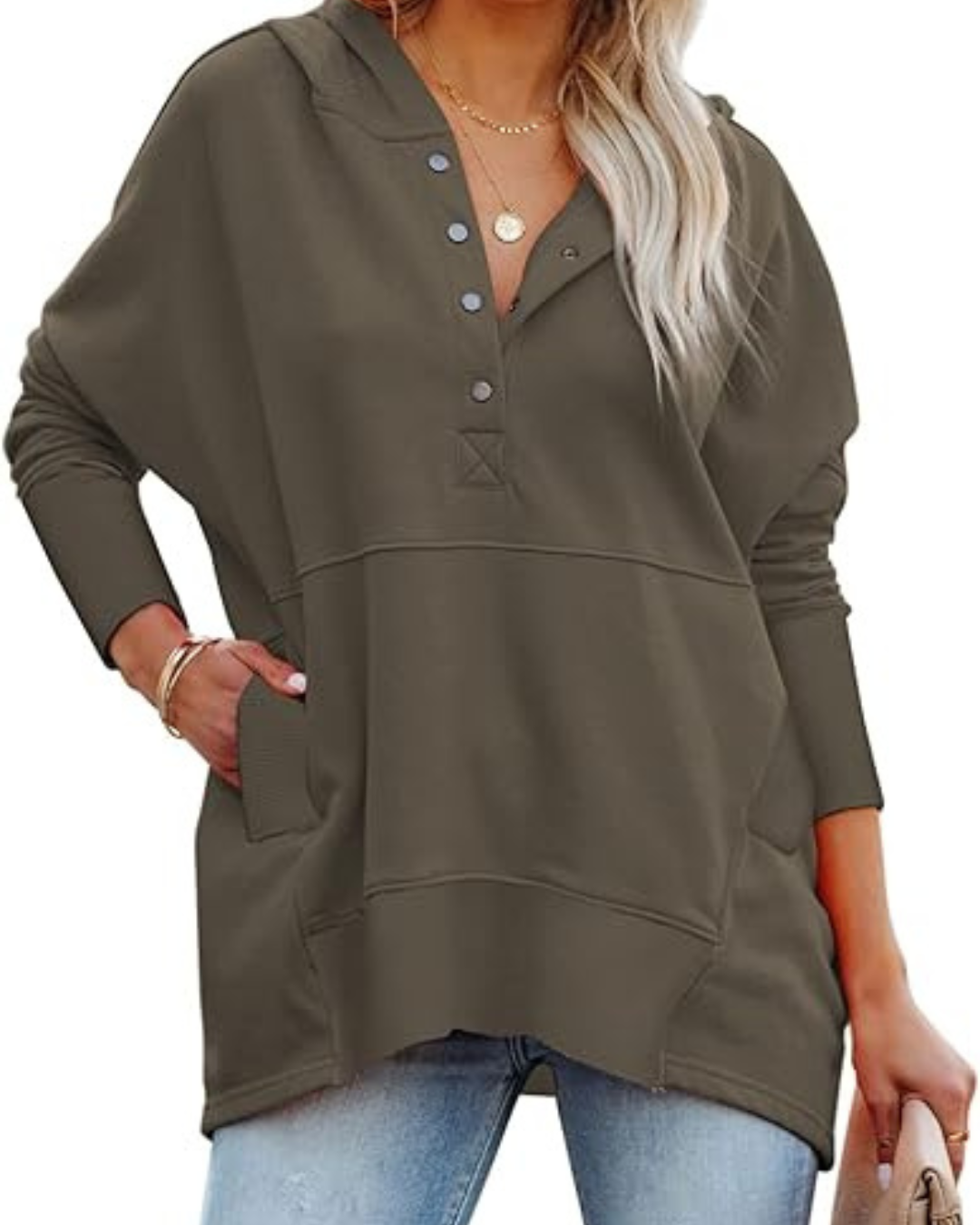 Pulover with long, long, croi, decolteu în V și nasturi