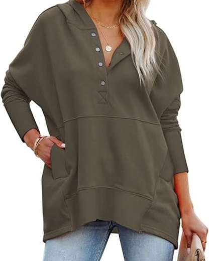 Pulover with long, long, croi, decolteu în V și nasturi