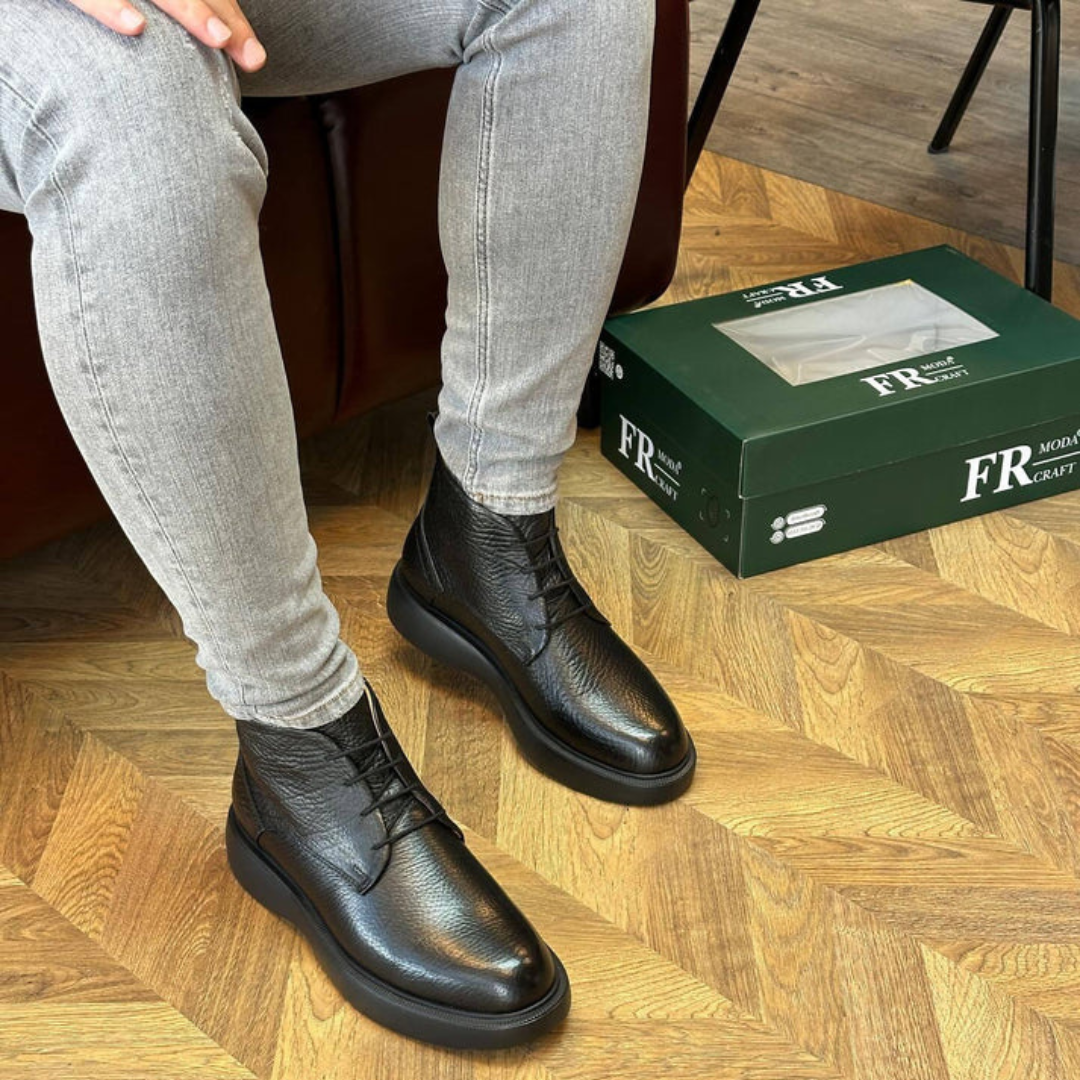 Cizme Din Piele cu Textură Aspră Pentru Bărbați®