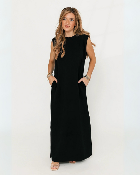 Rochie lungă și lung, cuzunare laterale