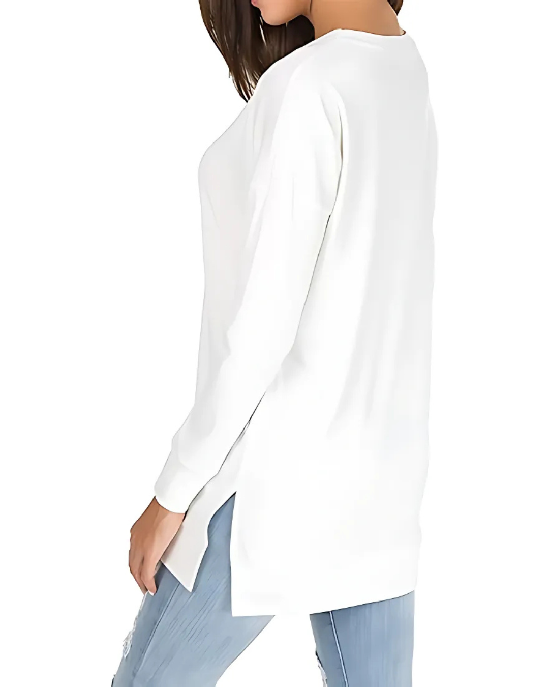 Pulover cu mâneci lungi și croială lungă, cu un stil casual și confortabil 