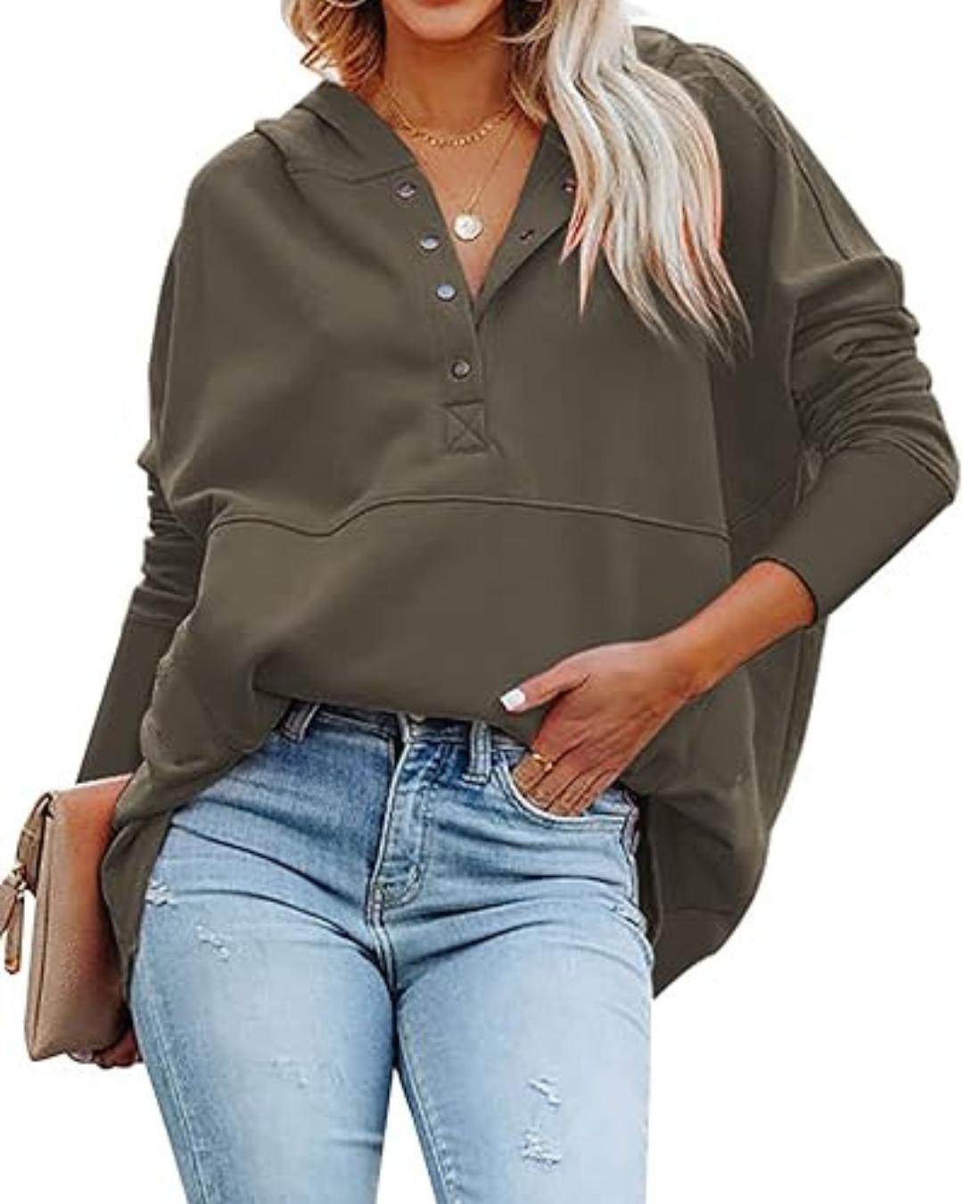 Pulover with long, long, croi, decolteu în V și nasturi