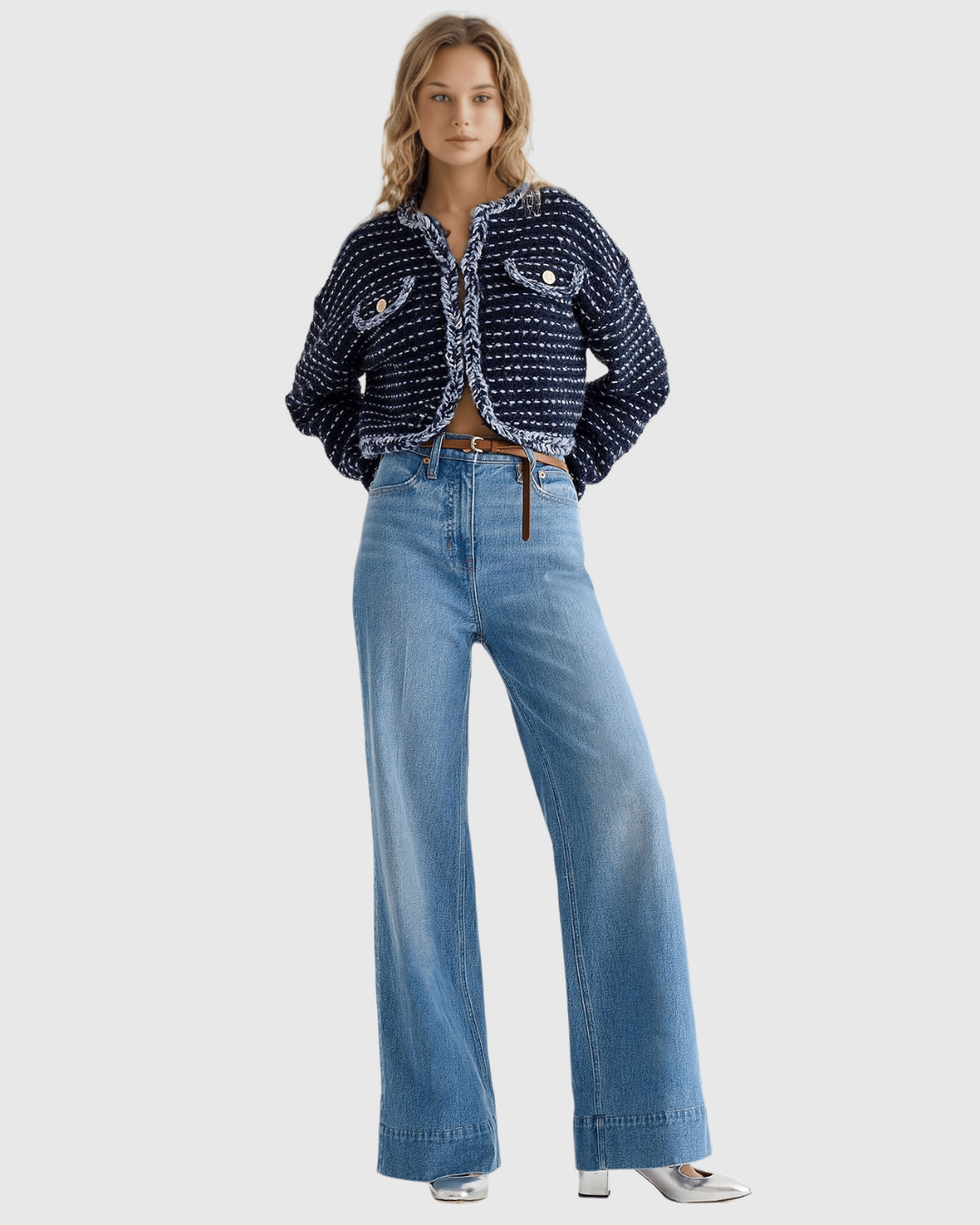 Blugi cu Picior Larg, Talie Înaltă și Control al Abdomenului