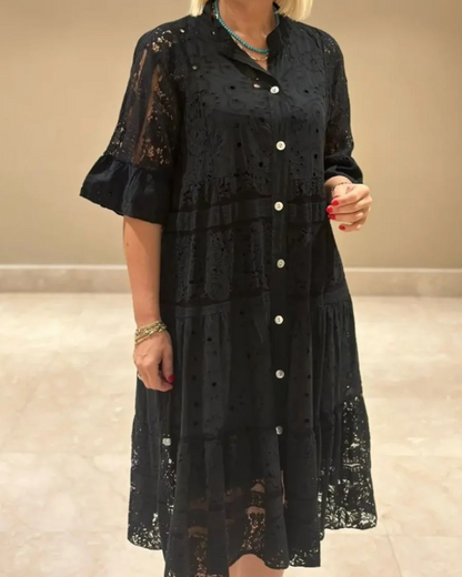 Rochie din dantelă cu mâneci și nasturi în față®