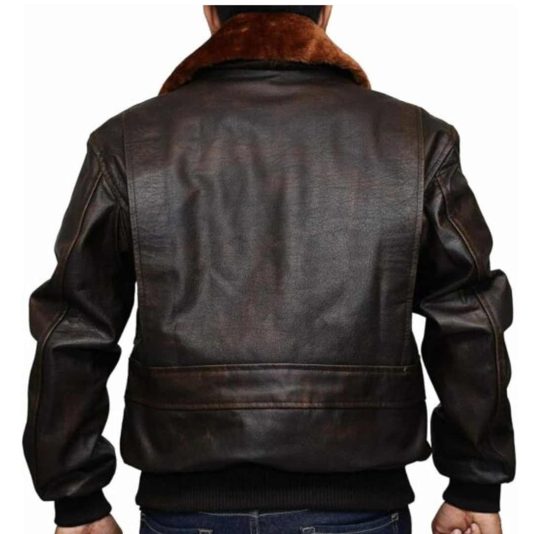 Jachetă de Piele Stil Aviator pentru Bărbați cu Guler de Pluș