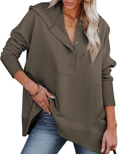 Pulover with long, long, croi, decolteu în V și nasturi