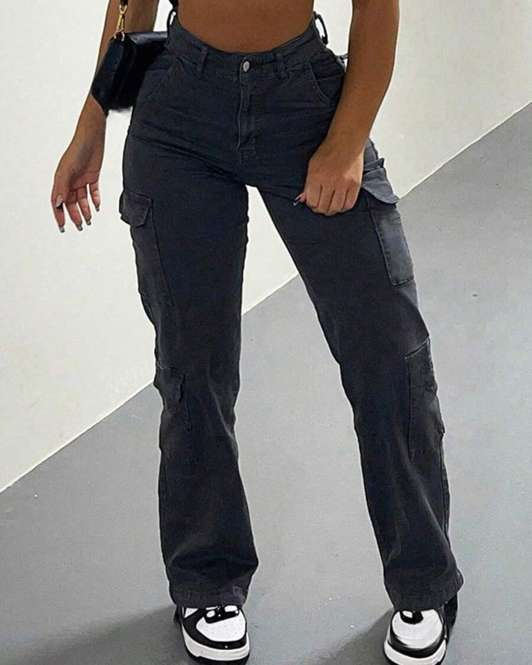 Cargo Pants with Talie Înaltă pentru Femei with Multiple Buzunare 