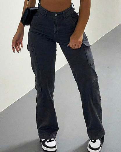 Cargo Pants with Talie Înaltă pentru Femei with Multiple Buzunare 