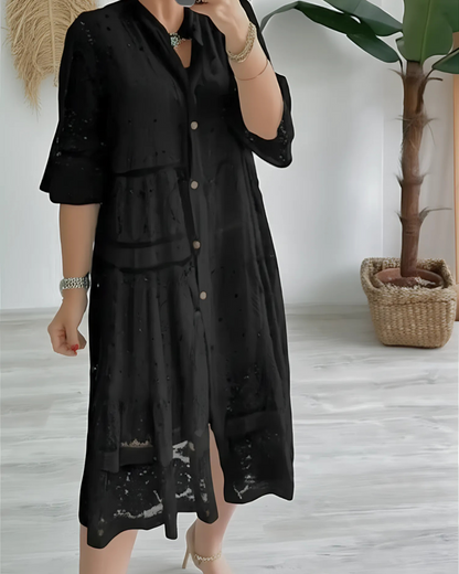 Rochie din dantelă cu mâneci și nasturi în față®