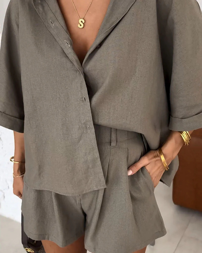 Bluză Casual și Set de Pantaloni Scurți Largi Pentru Uzura de Zi cu Zi