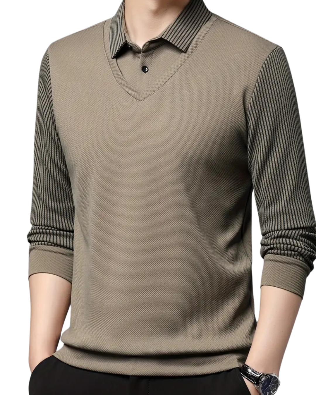 Cămașă din Două Piese cu Guler Fals în Dungi pentru Bărbați®