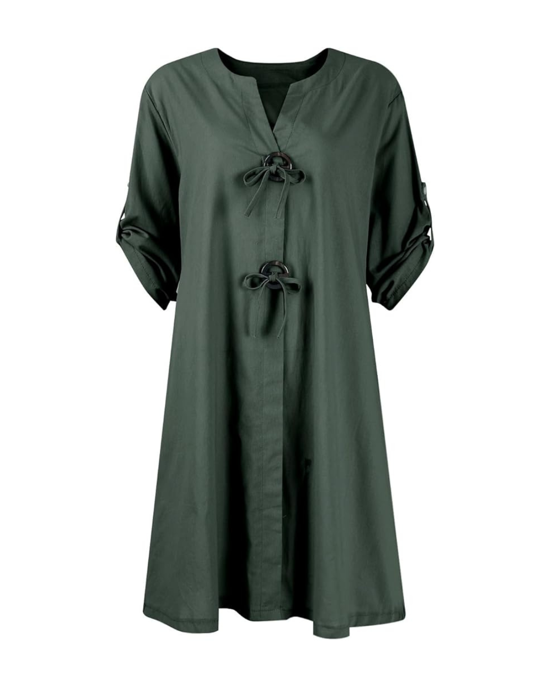 Rochie din in cu mâneci lungi și nasturi eleganți