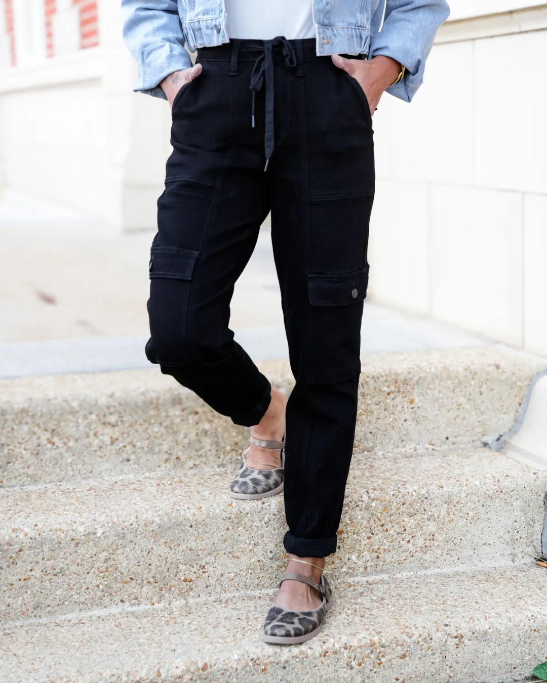 Pantaloni Sport cu Talie Înaltă și Manșete Cargo pentru Femei