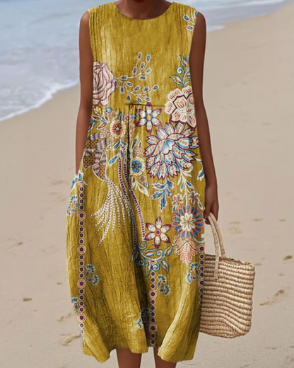 Rochie fără mâneci cu imprimeu floral vintage pentru femei