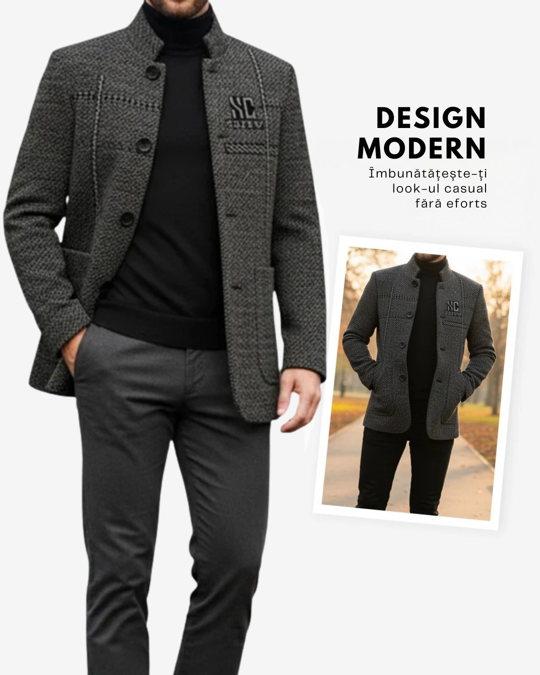 Jacheta termică din tricot pentru bărbați cu guler înalt