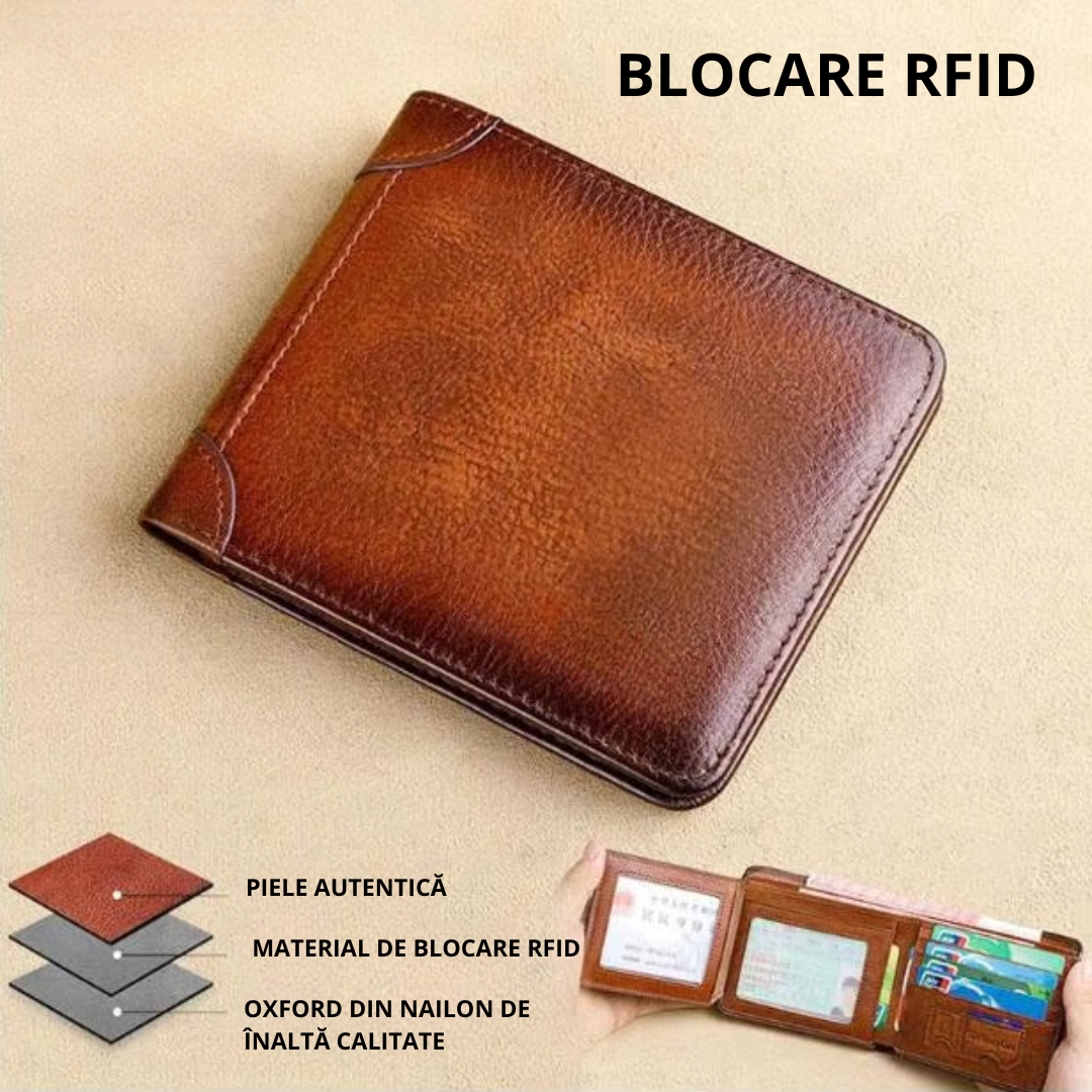 Husă impermeabilă din piele naturală cu blocare RFID multifuncțională