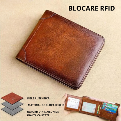 Husă impermeabilă din piele naturală cu blocare RFID multifuncțională